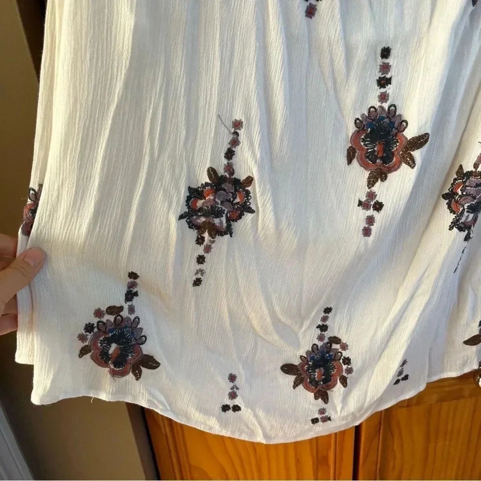 Free People Free People Ivory Oxford Embroidered Mini Dress Floral Sz S Size S / US 4 / IT 40 - 10 Thumbnail