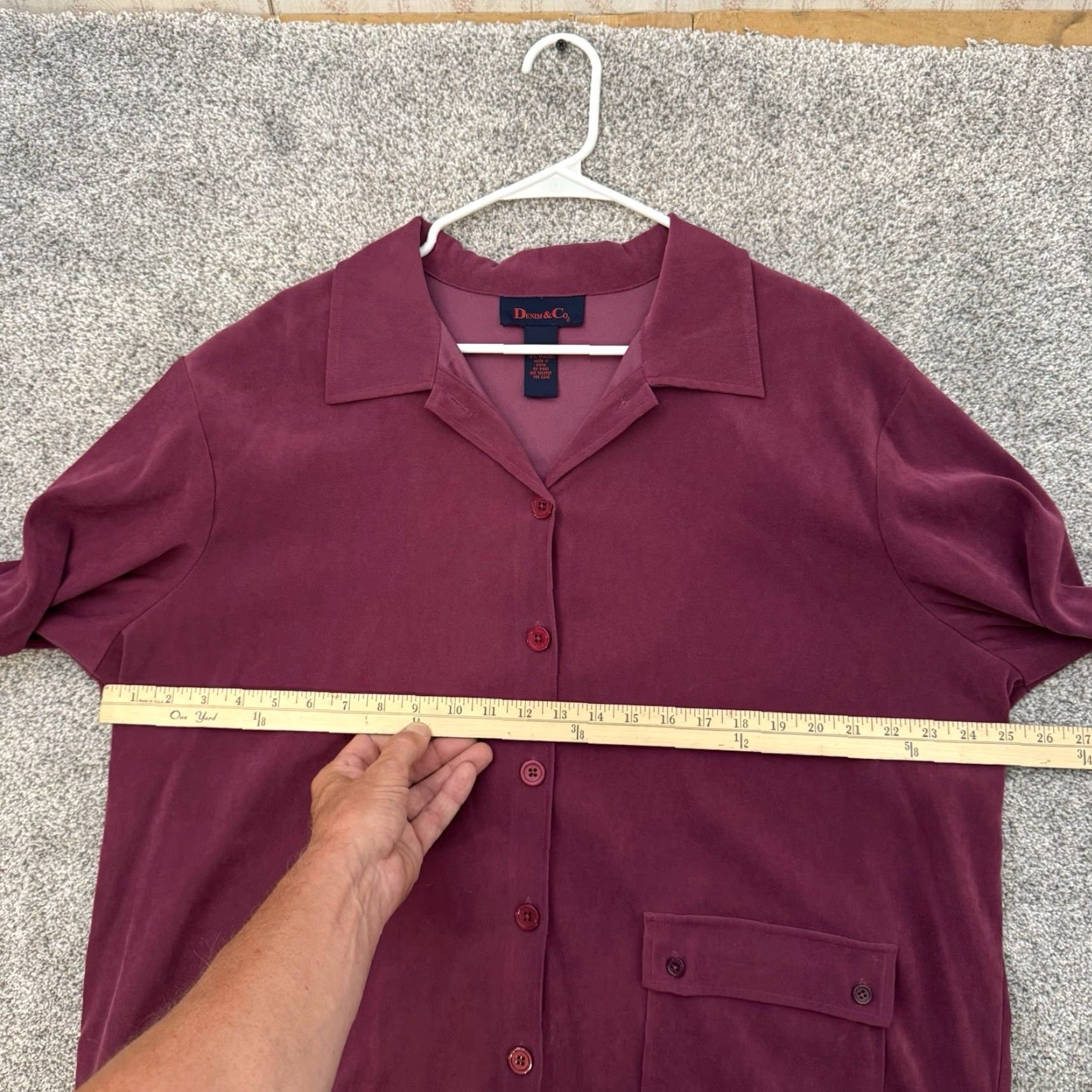 Denim & Co. VINTAGE Denim & Co Velour Button Up Shirt 1X Plus Purple Long Sleeve Collared Pocket 90s Gothic Retro Whimsigoth Womens Size XL / US 12-14 / IT 48-50 - 3 Thumbnail