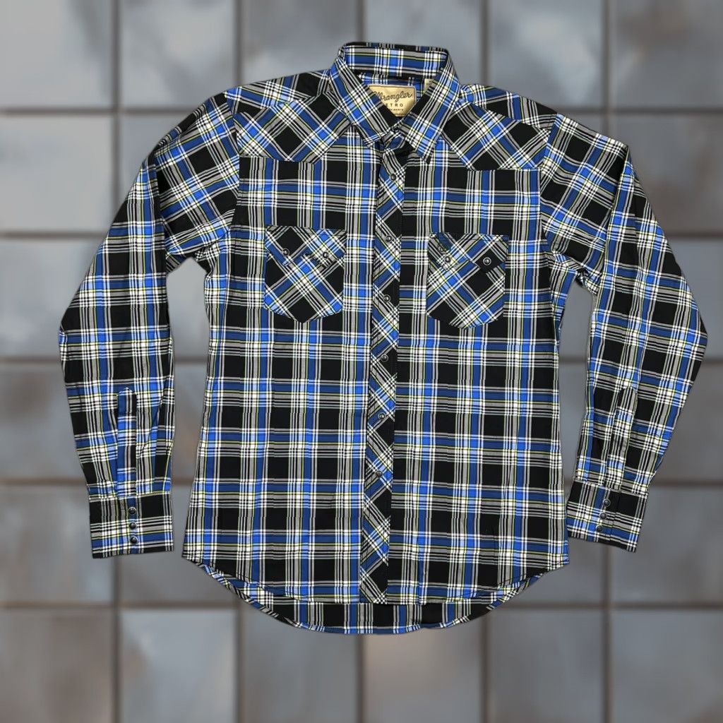 Wrangler Wrangler Western Shirt Mens Medium Pearl Snap Long Sleeve Plaid Blue Black Size US M / EU 48-50 / 2 - 1 Thumbnail