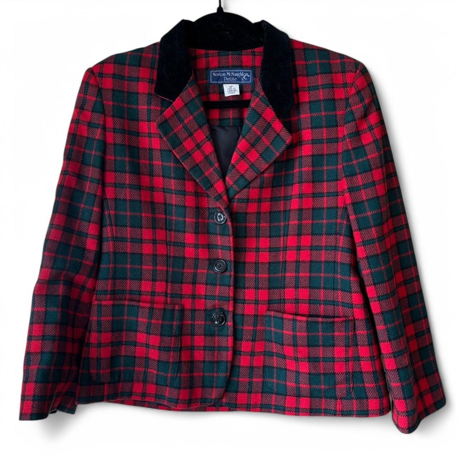 Vintage Vintage Norton McNaughton Petite Red Plaid Blazer 8P Size M / US 6-8 / IT 42-44 - 3 Thumbnail