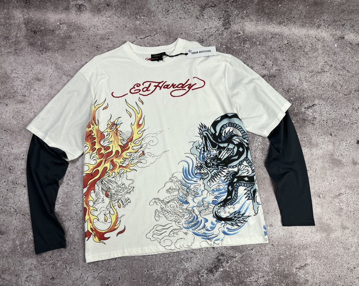 Ed Hardy Ed Hardy Dragon Phoenix Long Sleeve Y2K Tattoo Graphic Tee Size US S / EU 44-46 / 1 - 5 Thumbnail