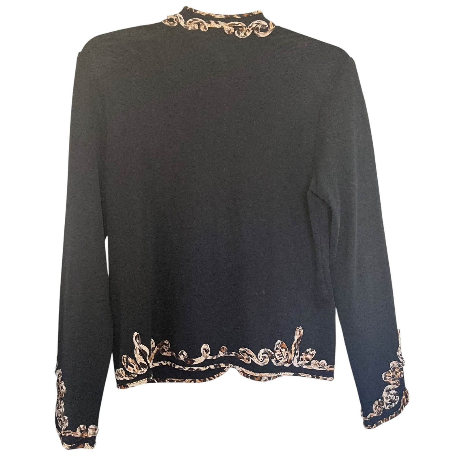 Other Ming Wang Black Leopard Print Cardigan Sweater Jacket Size S / US 4 / IT 40 - 6 Thumbnail