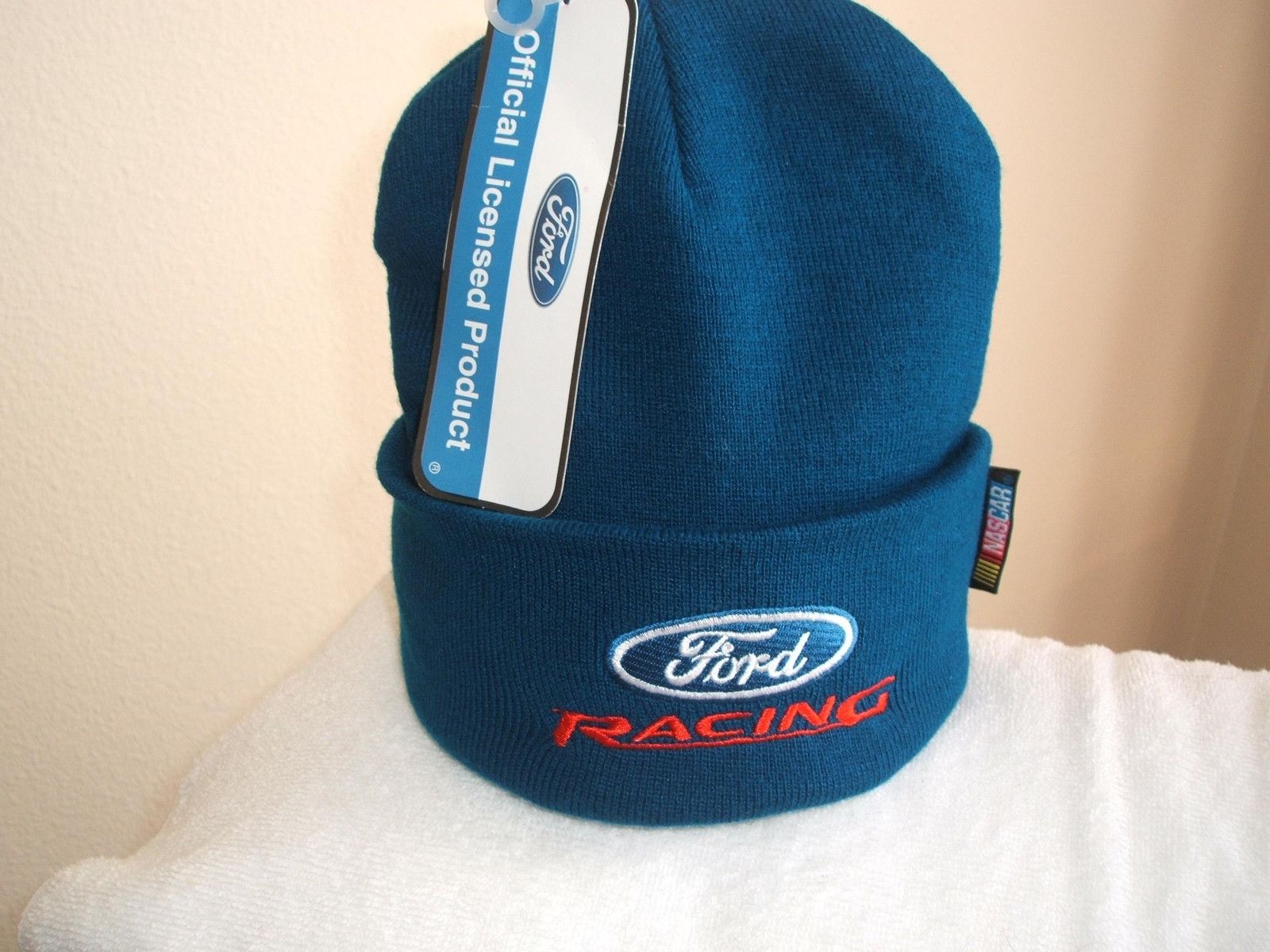 Ford × NASCAR Ford Racing logo on Blue Knit Beanie Hat w/cuffs Size ONE SIZE - 1 Preview