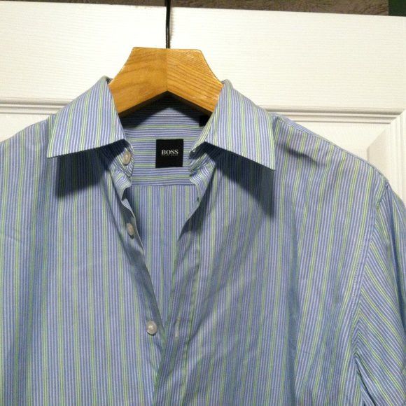 Hugo Boss HUGO BOSS MEN'S BLUE 100%COTTON CASUAL SHIRT SIZE: L Size US L / EU 52-54 / 3 - 2 Thumbnail
