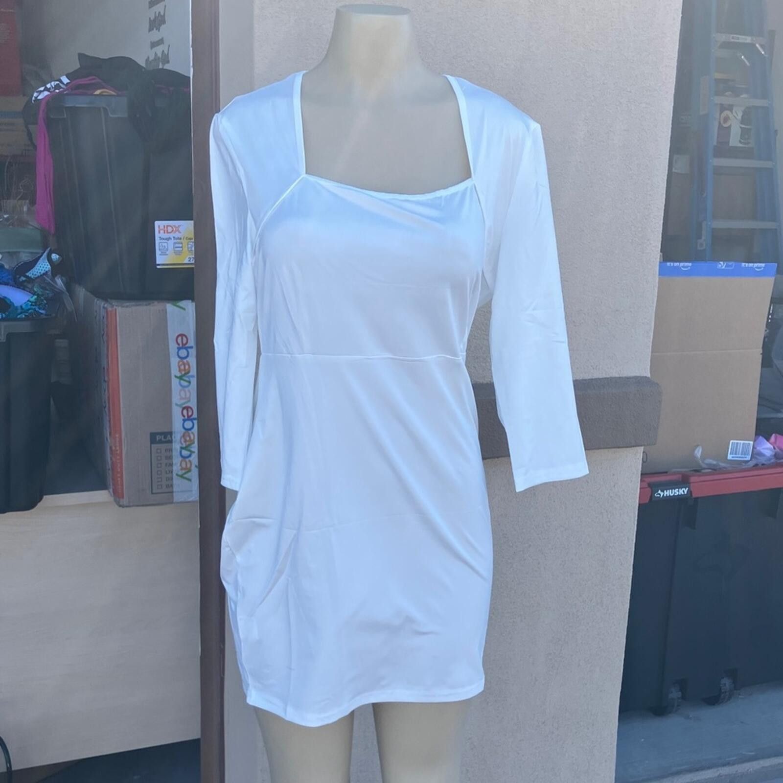 Other MaryUP Women's Square Neck White Dress XL Size XL / US 12-14 / IT 48-50 - 1 Thumbnail