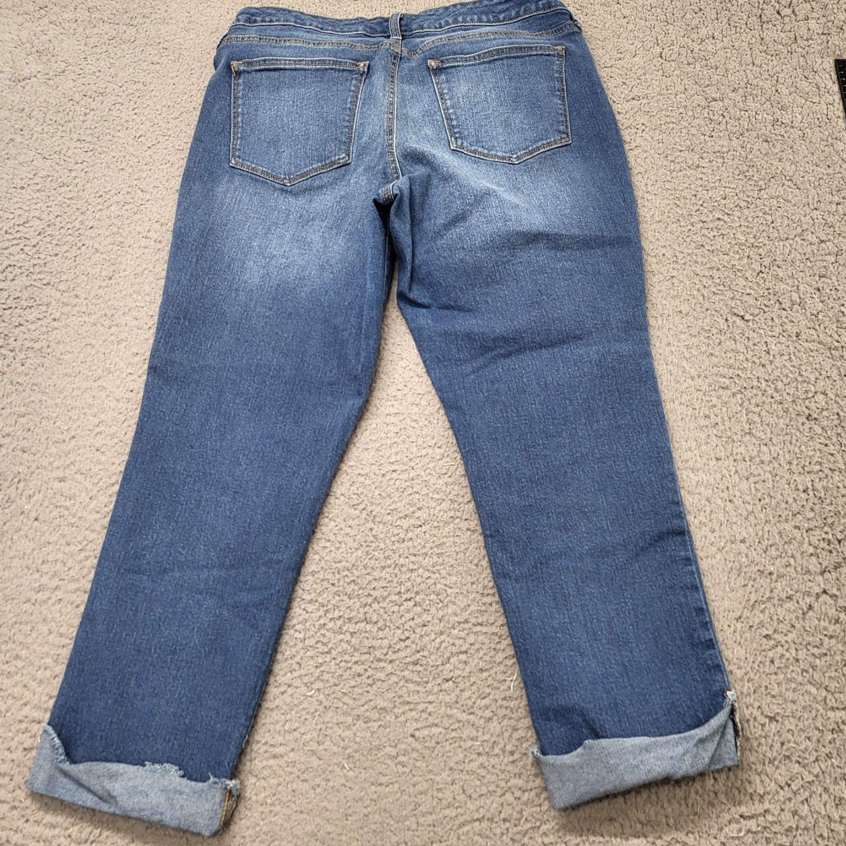 Denime New Directions Jeans Capris Women's 14 Reg Boyfriend Blue Denim Cuffed 5-Pocket Design Size 36" / US 14 / IT 50 - 3 Thumbnail