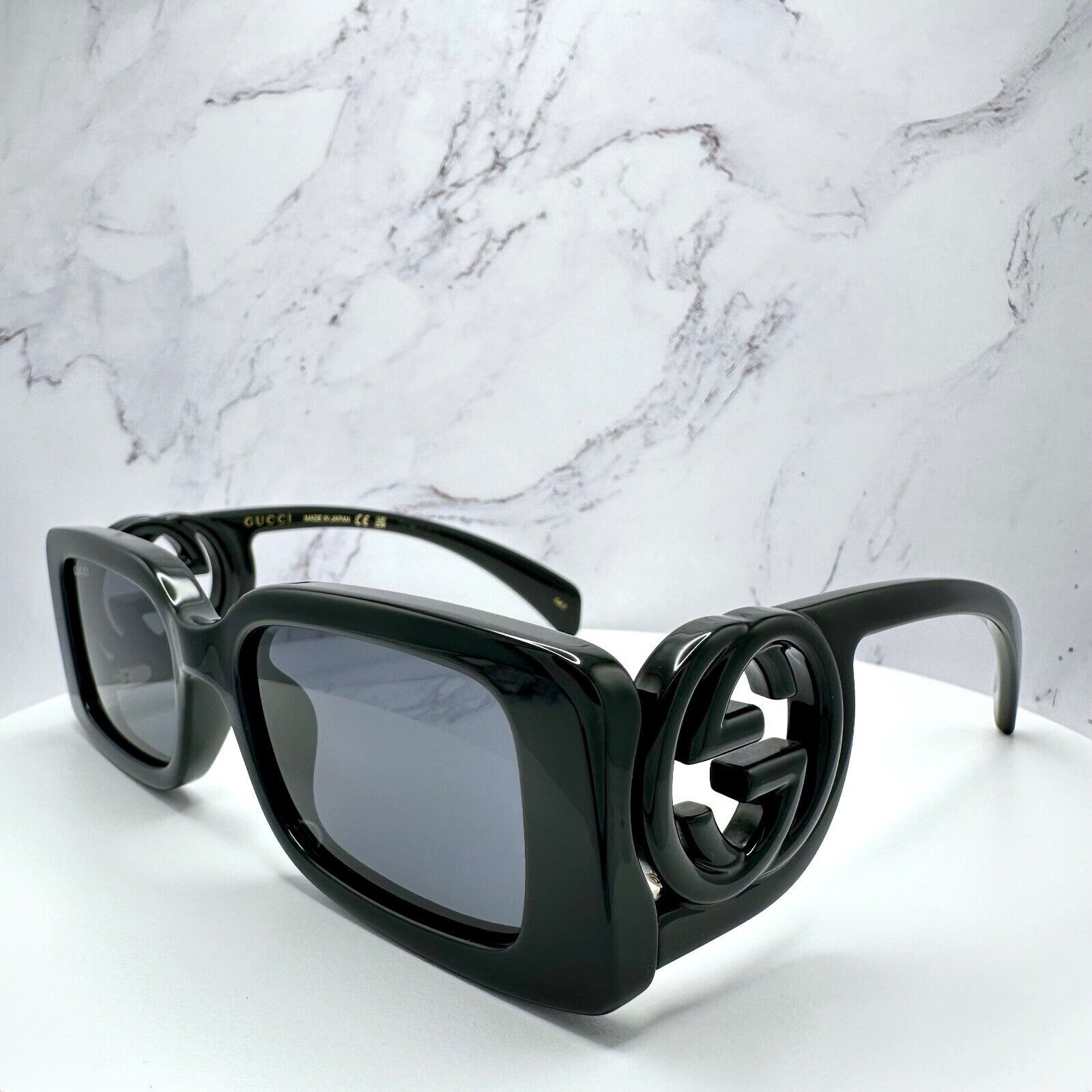Gucci Black Sunglasses Square Interlocking GG Logo New