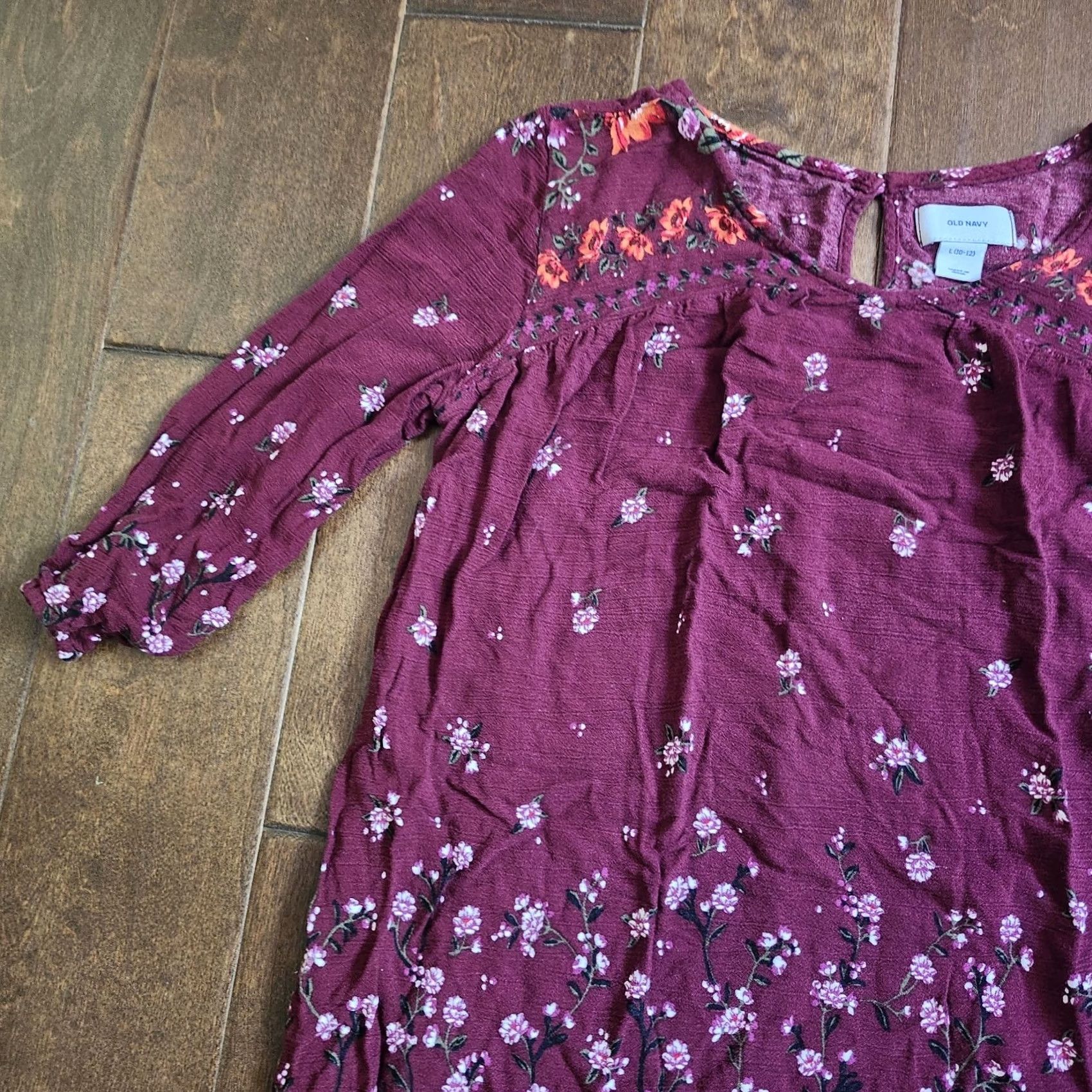 Old Navy Old Navy Dress Womens Junior Burgundy Floral 3/4 Sleeve Long L Red Pattern Floral Casual Travel Summer Spring Fall Womens Size L / US 10 / IT 46 - 4 Thumbnail