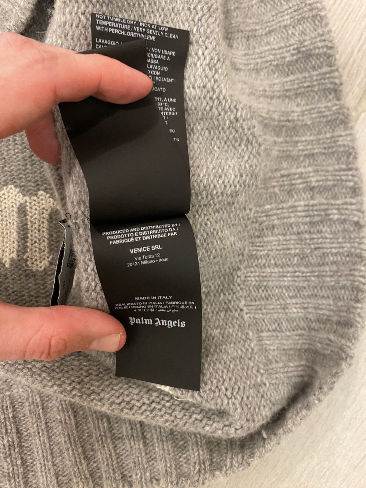 Palm Angels Palm Angels Intarsia Curved Logo Grey Melange Sweater Size US L / EU 52-54 / 3 - 8 Thumbnail