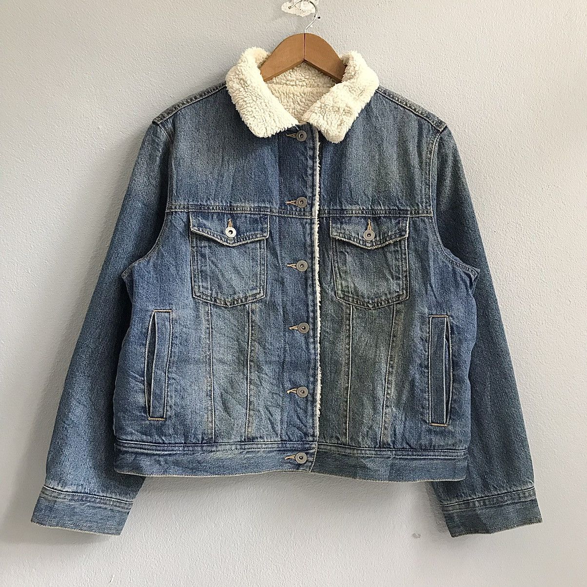 GU GU jeans soft wool lining jacket light blue denim Size L / US 10 / IT 46 - 1 Thumbnail