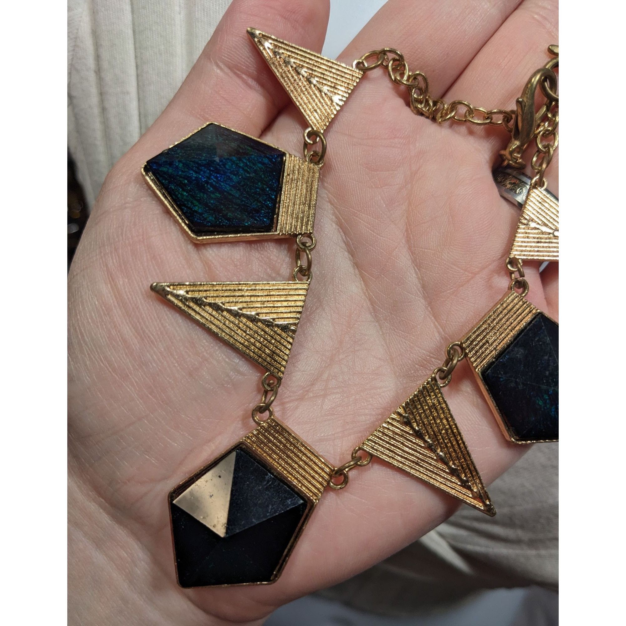 Other Modern Geometric Gold And Dark Blue Statement Necklace Size ONE SIZE - 8 Thumbnail