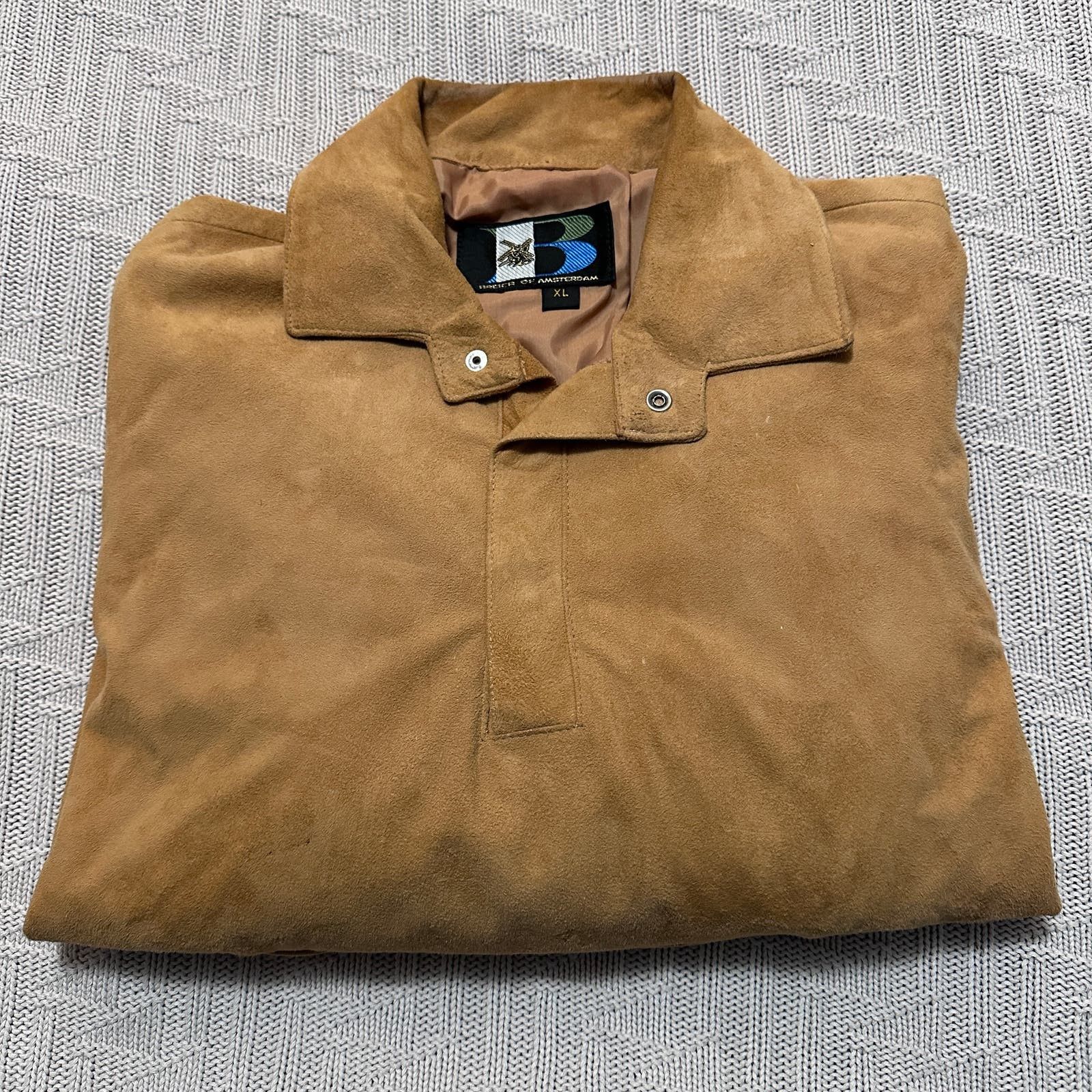 image of Vintage 80's Tan Sueded Leather Pullover, Men's (Size XL)