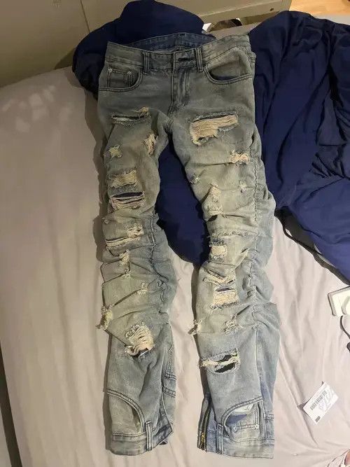 VIBE Long ripped inverted jeans with pleats Size US 32 / EU 48 - 3 Thumbnail