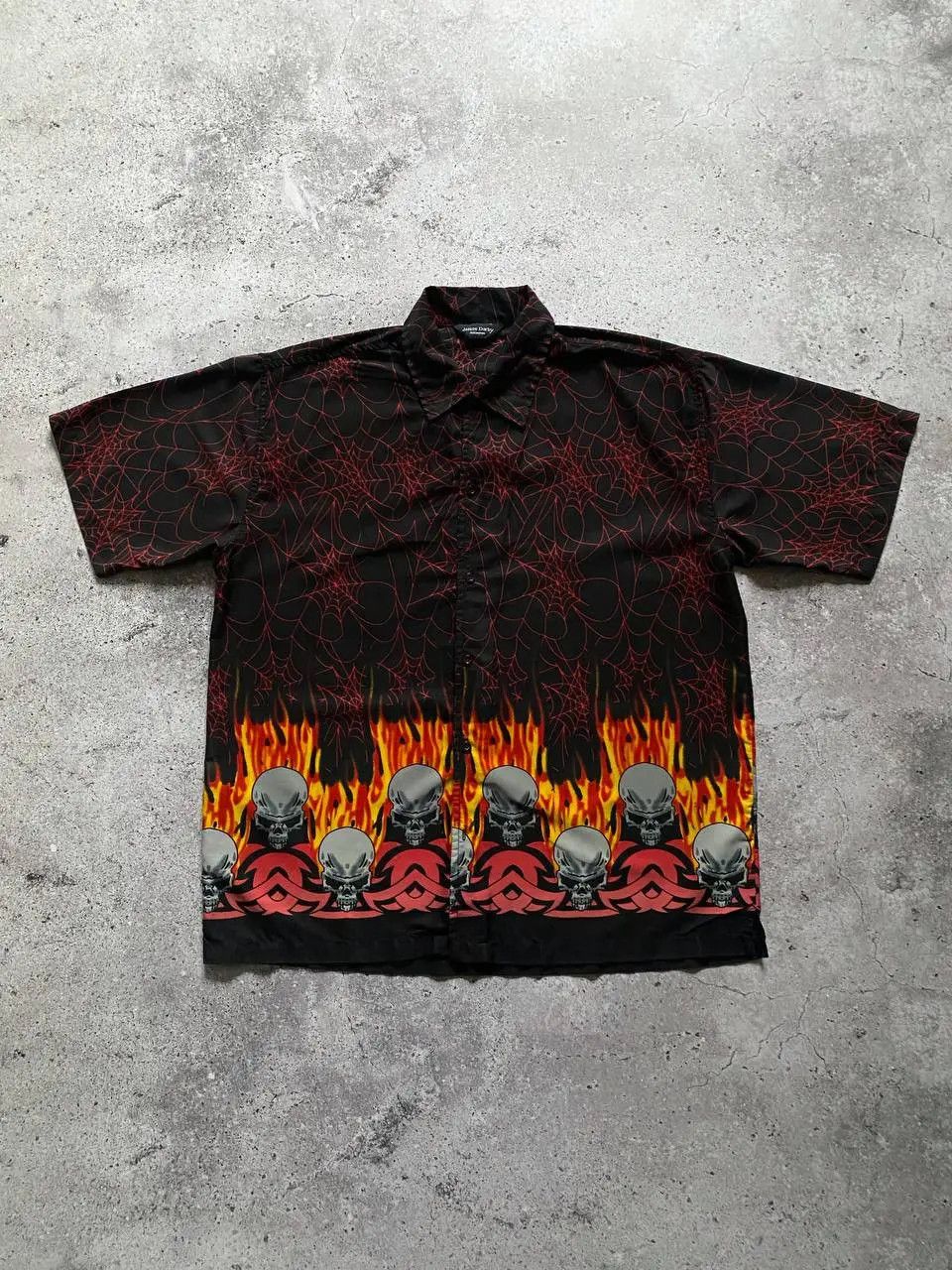 JNCO × Japanese Brand CRAZY Y2K VINTAGE FLAME SKULL BUTTON UP SHIRT LIKE JNCO Size US L / EU 52-54 / 3 - 3 Thumbnail