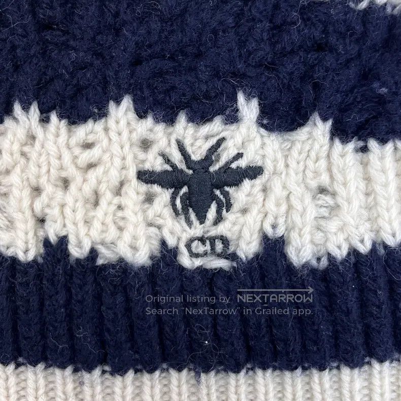Dior Dior Dark blue striped bee logo wool cashmere sweater Size XS / US 0-2 / IT 36-38 - 7 Thumbnail