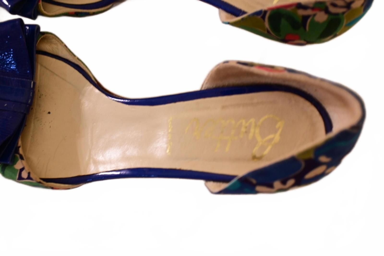 Other Butter Floral Print Open Toe Heel Sandals Blue Bow Accent 8 Size US 8 / IT 38 - 4 Thumbnail