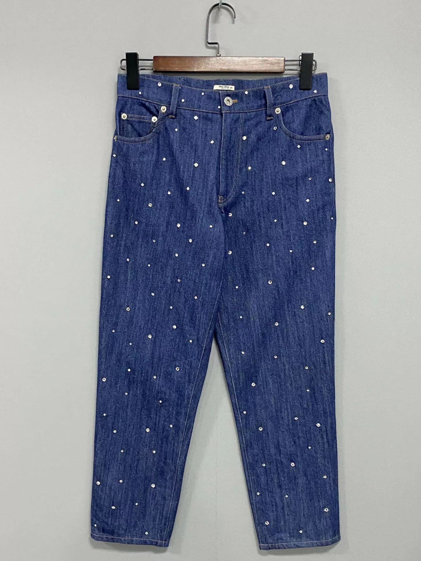 Miu Miu MIUMIU Crystal Leather Logo Jeans 25 99 New Size 25" / US 0 / IT 36 - 1 Thumbnail