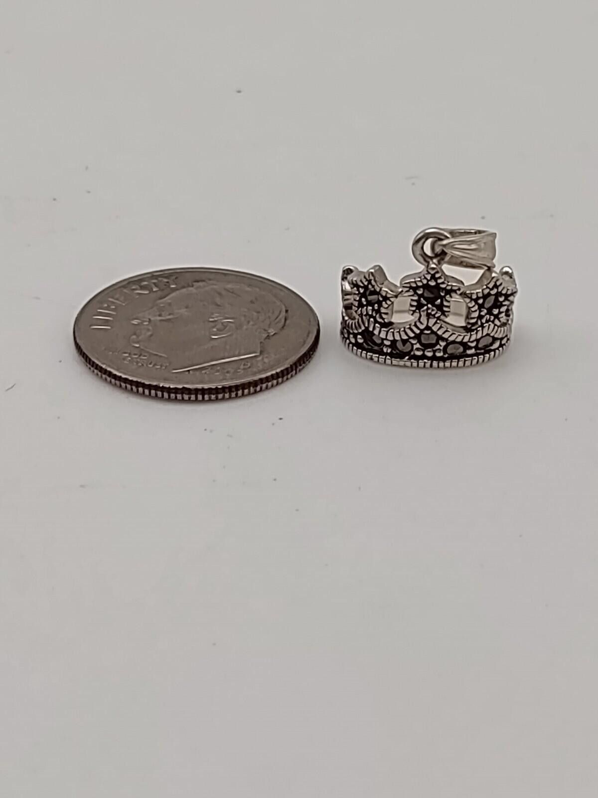 The Unbranded Brand 925 Sterling Crown Pendant Marcasite Style Queen Gift Size ONE SIZE - 2 Thumbnail