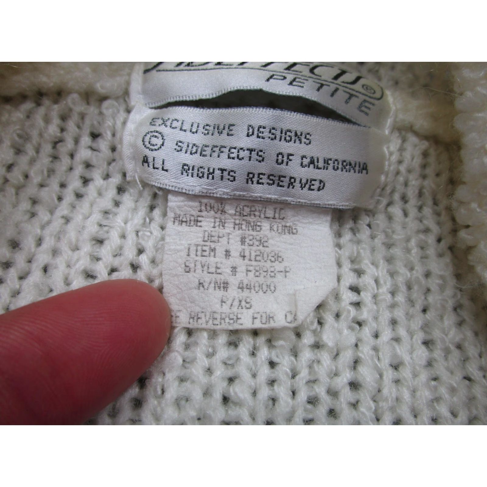 Vintage VINTAGE Sideffects Cardigan Sweater Womens Petite P XS White Knit Open Pockets Size S / US 4 / IT 40 - 6 Thumbnail