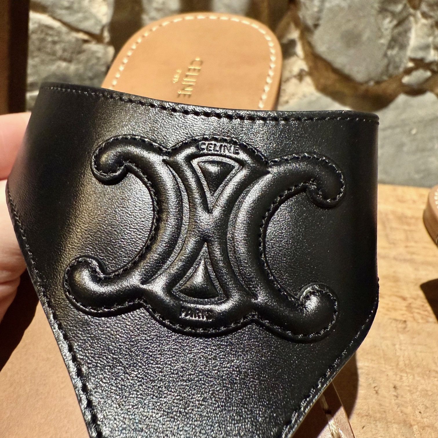 Celine Celine Black Leather Triomphe Logo Lympia Thong Sandals Size US 9 / IT 39 - 4 Thumbnail