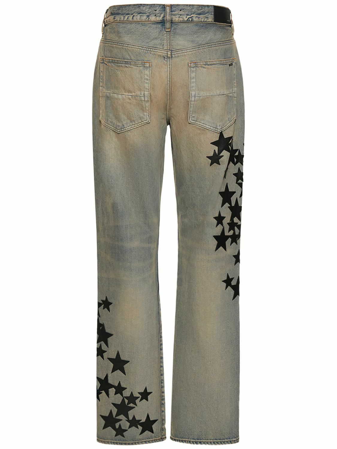 o1mle1224 Leather Star Straight Jean in Light Blue