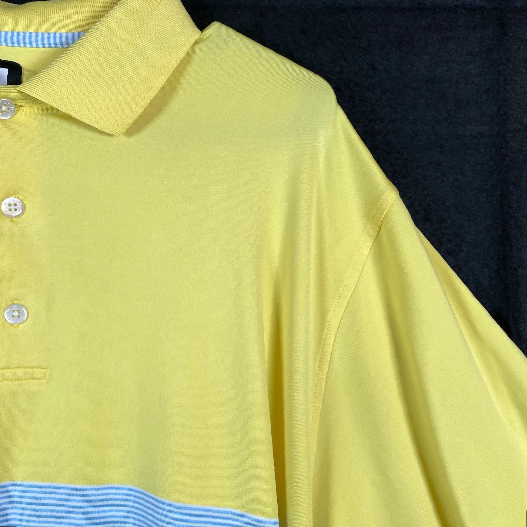 Footjoy FootJoy Shirt Yellow Blue Golf Polo Mens L Quick Dry Stretch Athleisure Casual Workwear 42 in Chest Colorblock Button-Down Short Sleeve Stateful Size US L / EU 52-54 / 3 - 5 Thumbnail