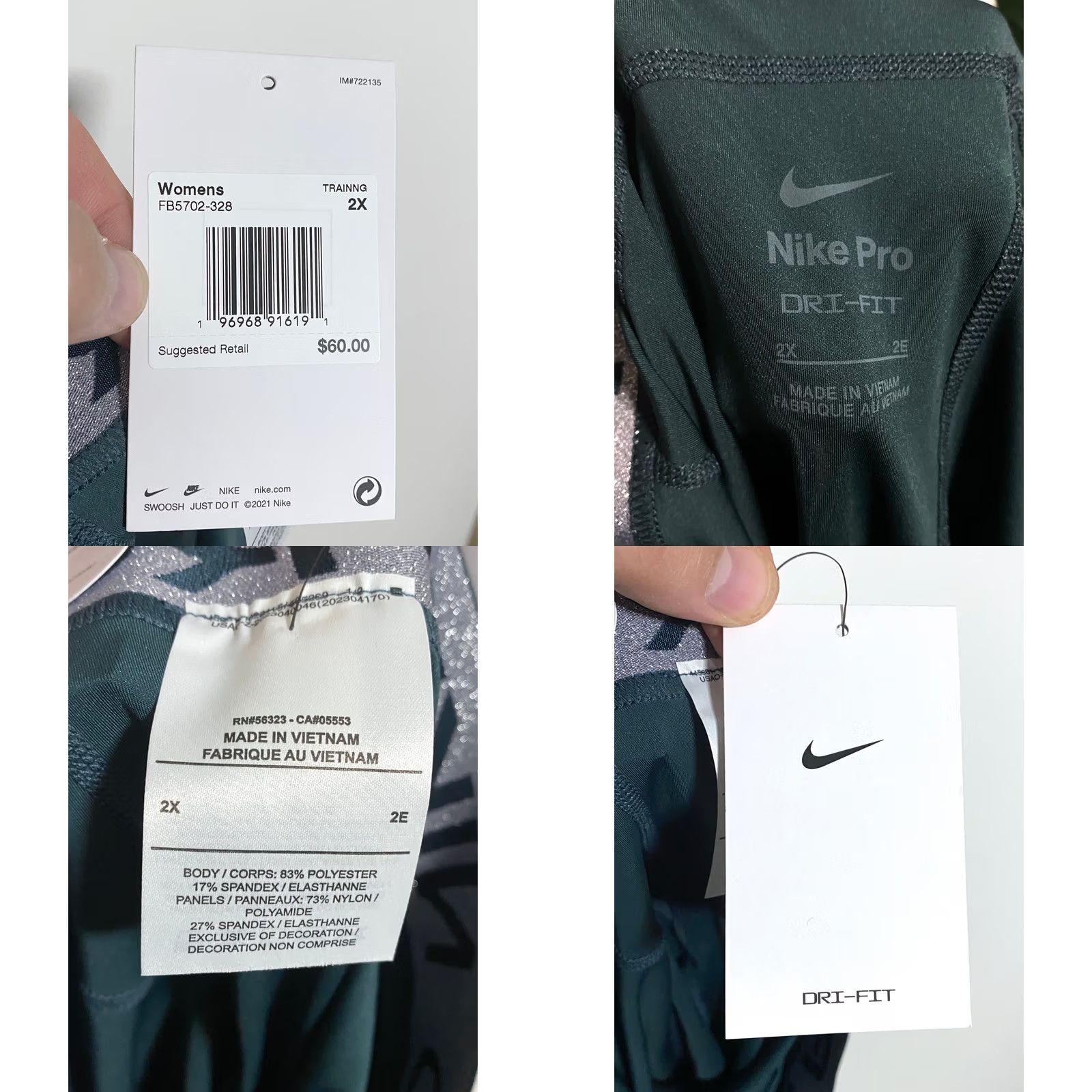 Nike Nike Pro Dri Fit Tight Leggings Mid Rise 7/8 Length Women 2X Athleisure Gym NWT Size 26" / US 2 / IT 38 - 8 Thumbnail