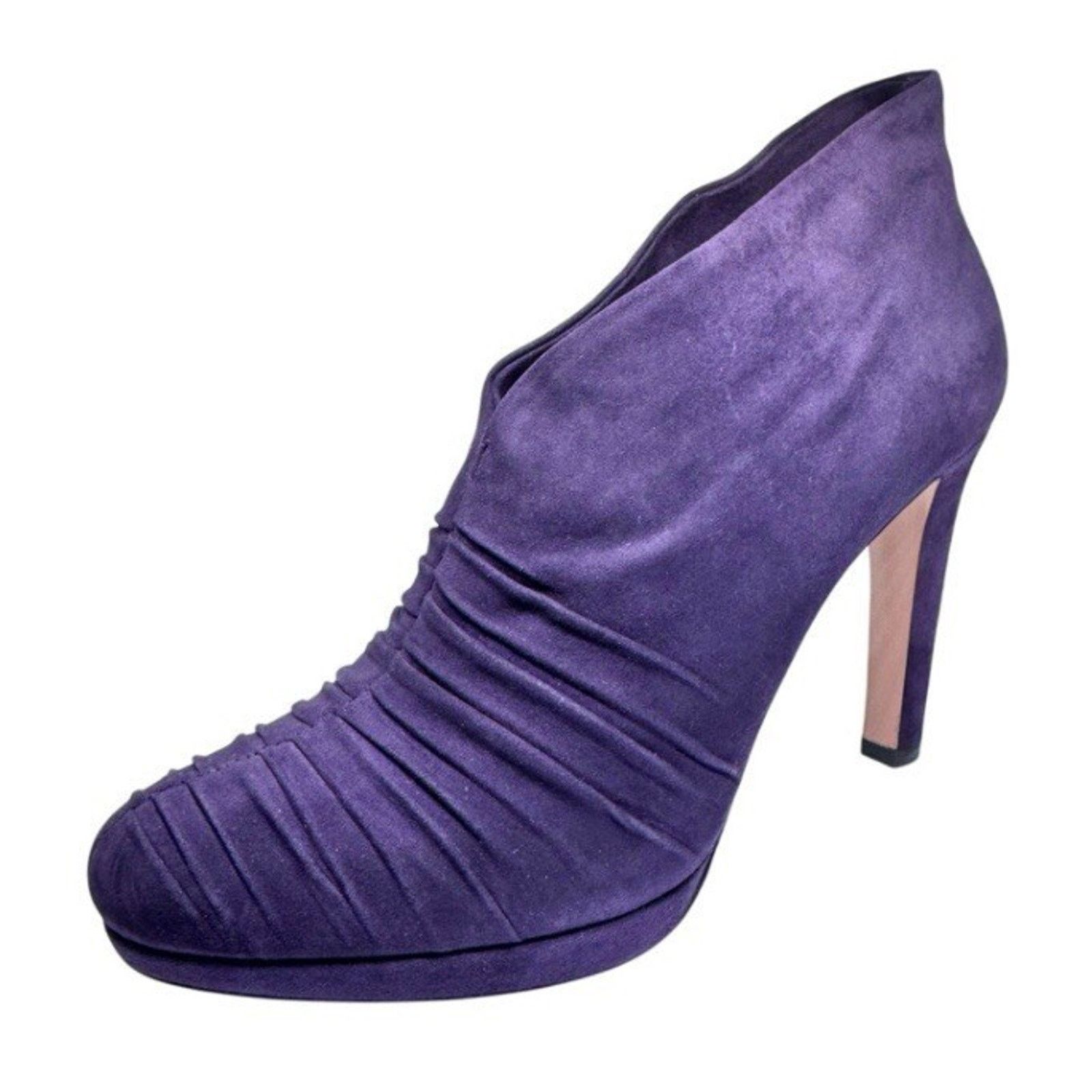 Prada $1295 PRADA PURPLE SUEDE GATHERED SHORT PLATFORM BOOTS 39.5 Size US 8.5 / IT 38.5 - 2 Thumbnail