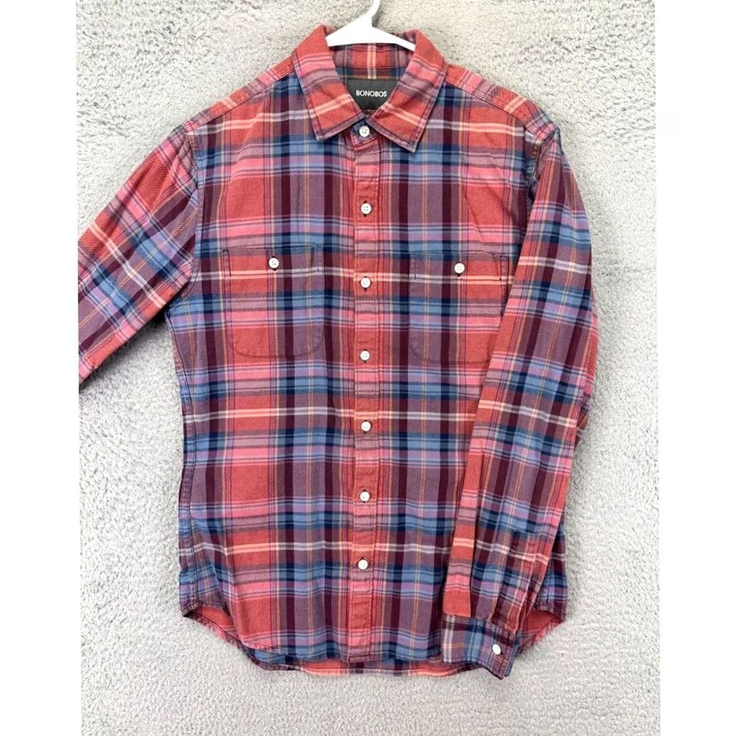 Bonobos Bonobos Shirt Adult Medium Red Plaid Tailored Slim Fit Button Up 100% Cotton Men Size US M / EU 48-50 / 2 - 3 Thumbnail