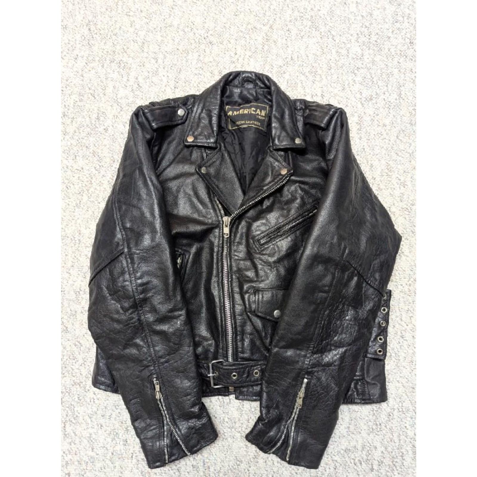 Vintage VINTAGE motorcycle jacket leather 44 black Mens L Biker Punk Harley cowhide leather jacket Size US L / EU 52-54 / 3 - 8 Thumbnail