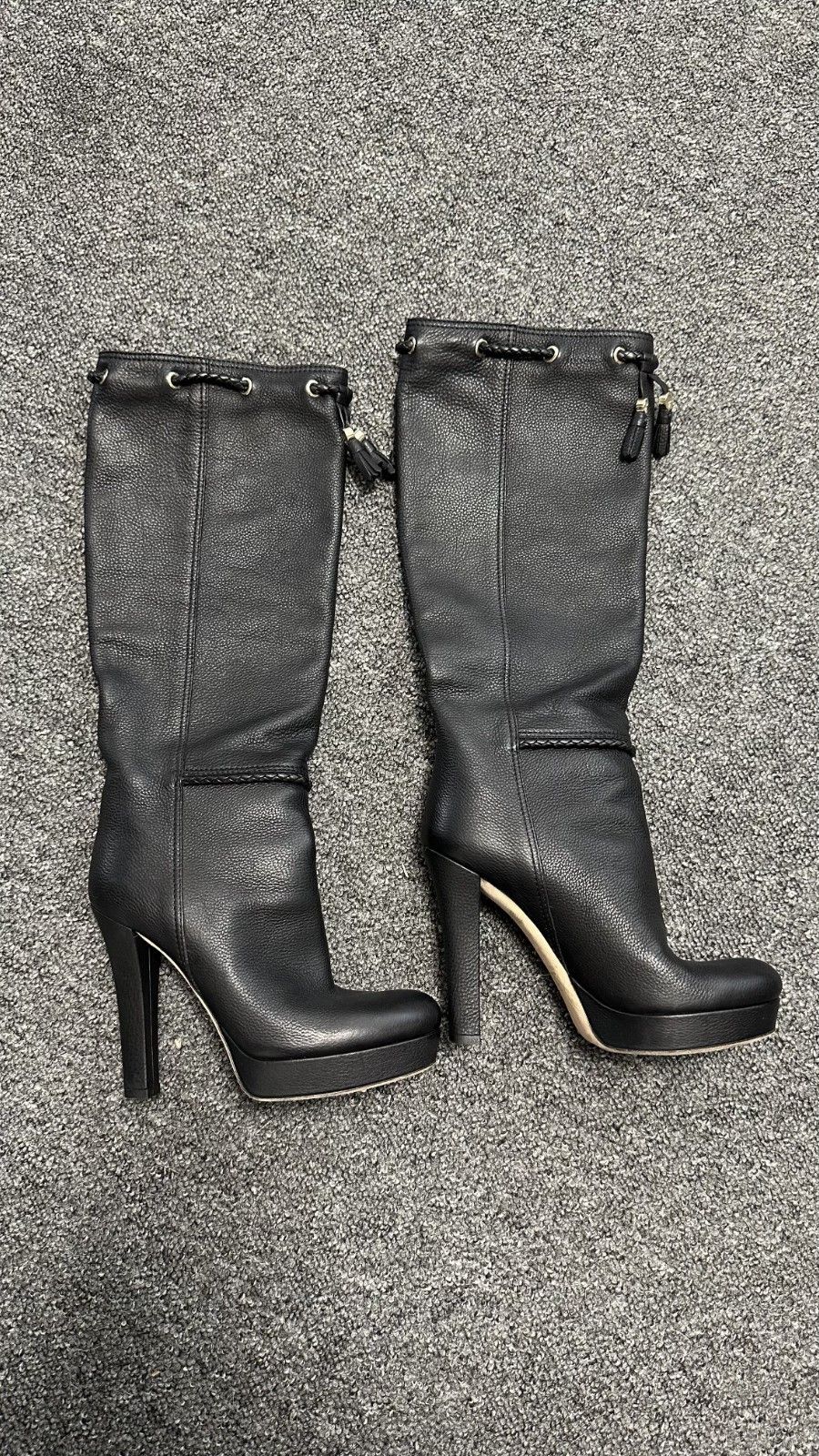 Gucci Gucci Black Leather Braided Accents Knee High Boots Size US 7 / IT 37 - 2 Thumbnail
