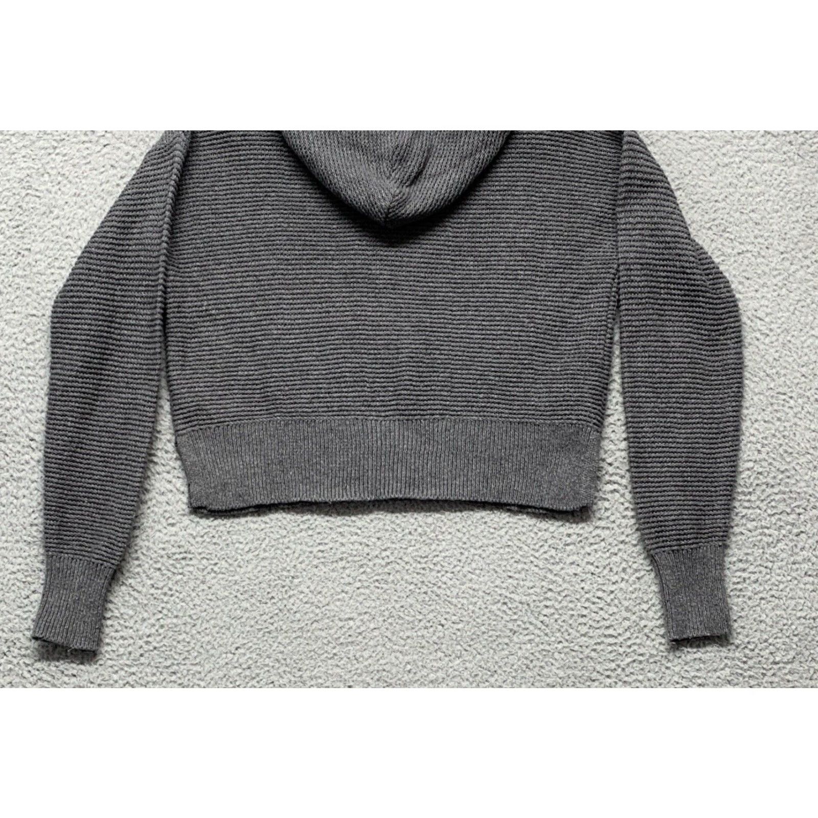 Vintage All in Motion Womens Gray Cropped Hooded Sweater Top XS 3" Slits NWOT Cotton Poly Knit Open-Knit Pullover Hoodie Christmas Fall Winter Womens Size XS / US 0-2 / IT 36-38 - 6 Thumbnail