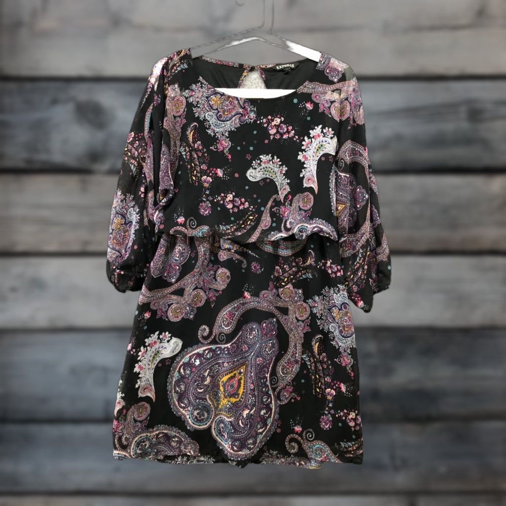 Express VINTAGE Express Purple Paisley Blouson Dress XS Chiffon 3/4 Sleeve Crew Neck Short Dress Womens Express" Size XS / US 0-2 / IT 36-38 - 1 Thumbnail