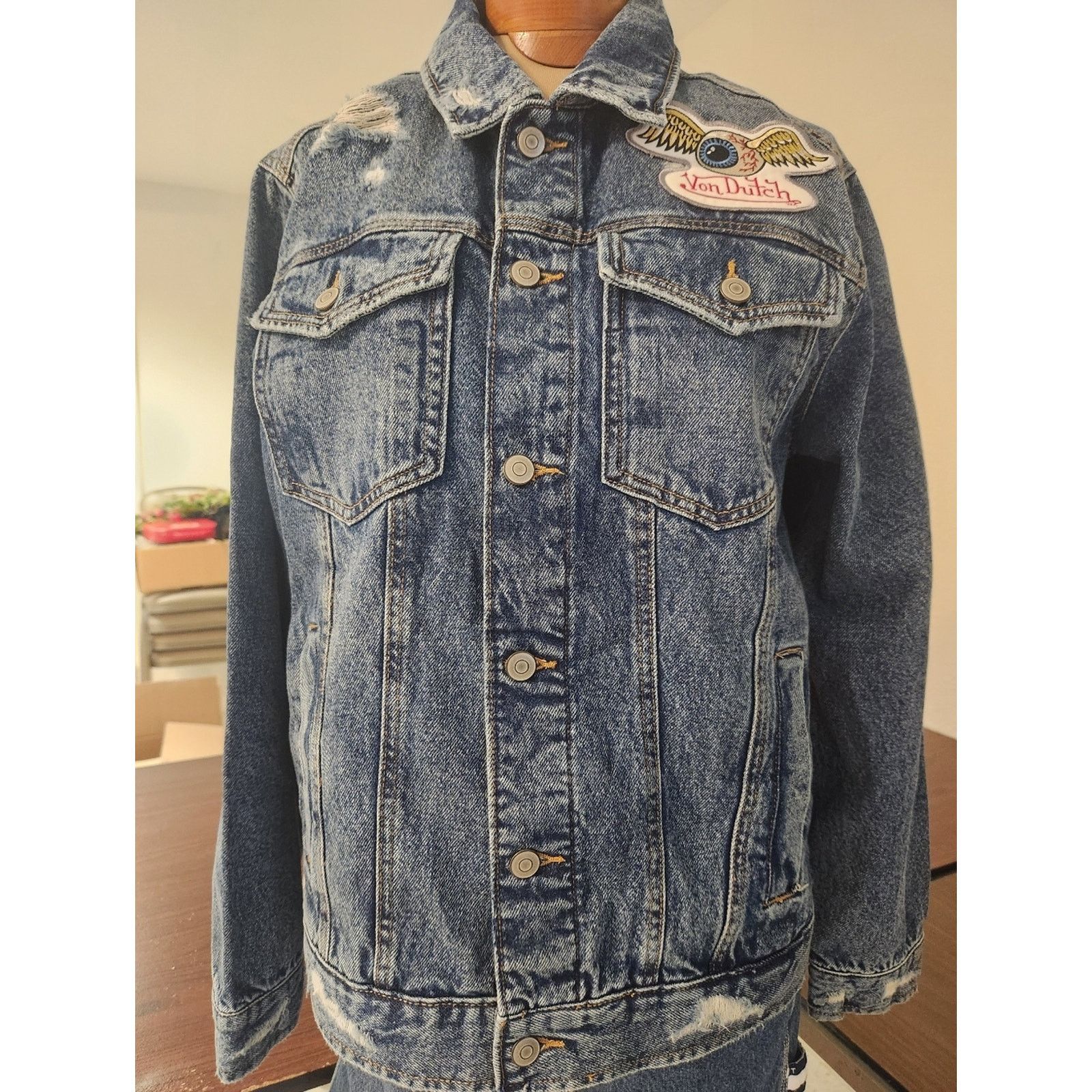 Von Dutch New Von Dutch Denim Jacket Mens Wings Eye Patch Button Up Size US M / EU 48-50 / 2 - 1 Thumbnail