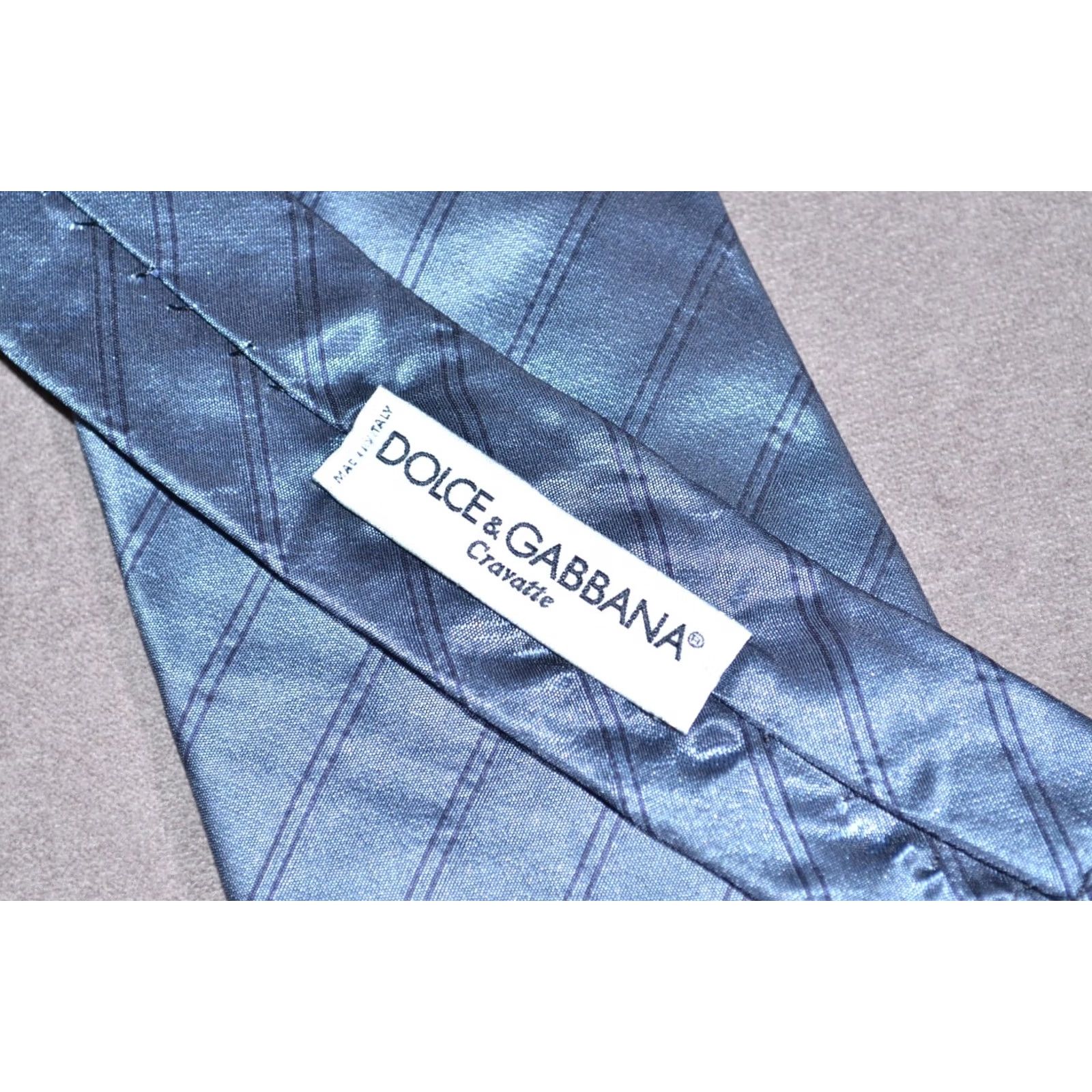 Dolce & Gabbana VINTAGE Dolce&Gabbana Men’s Silk Tie Striped Blue Classic Neck Tie Size ONE SIZE - 3 Thumbnail