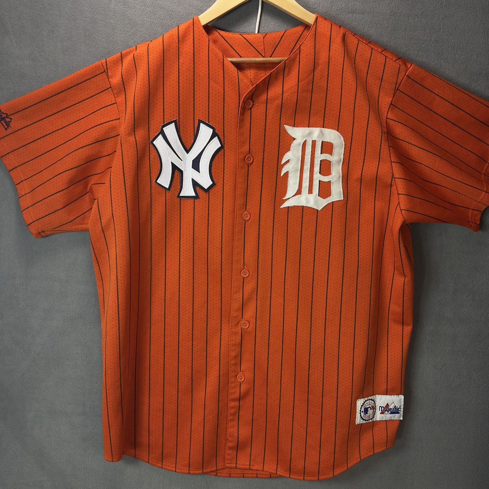 Majestic Yankees Tigers Collab Jersey Majestic Stitched Orange Rare Size 44 - 1 Thumbnail