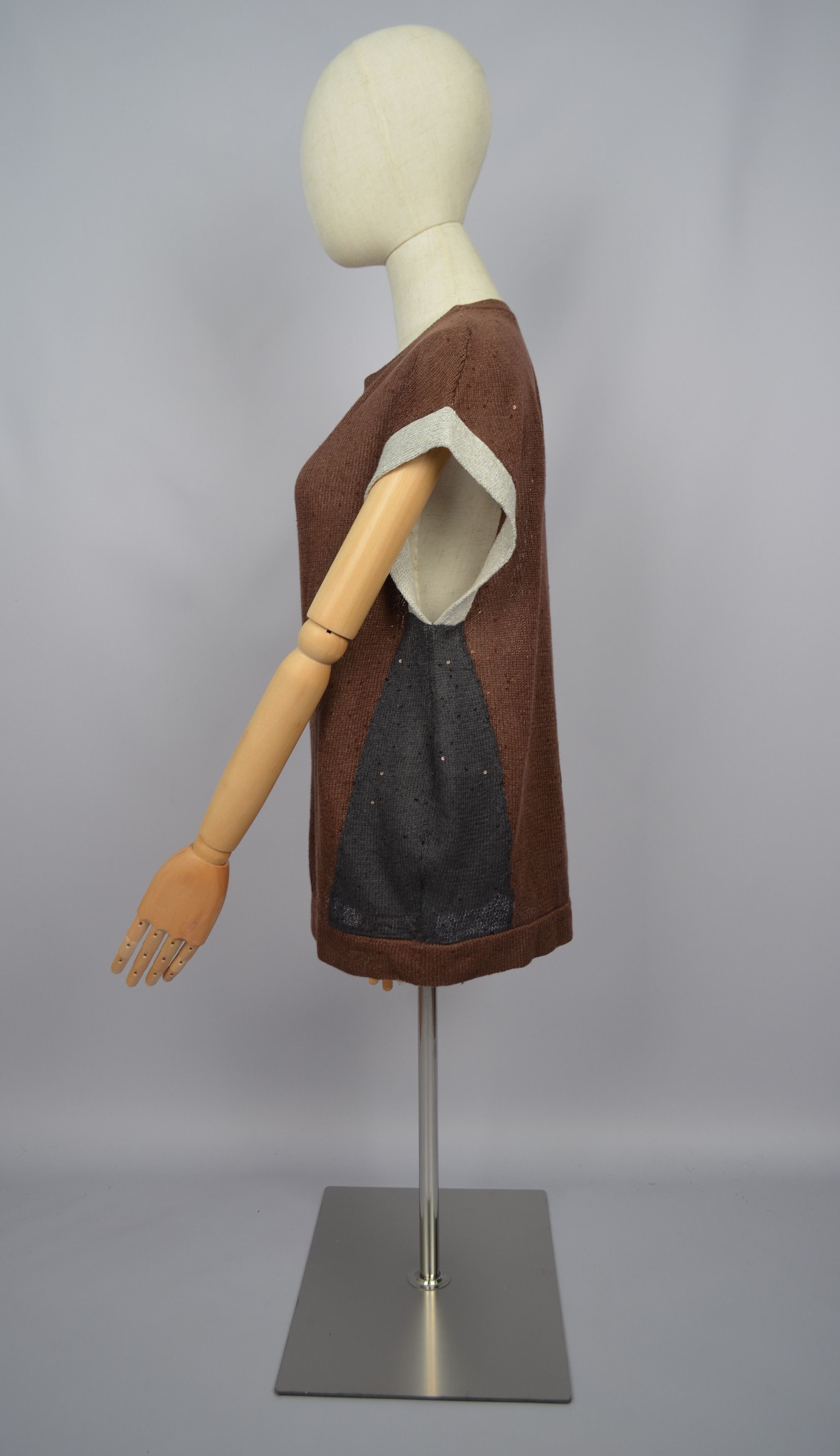 Brunello Cucinelli × Designer Brunello Cucinelli Sequin Linen\Silk Brown Grey Sleeveless Size XXL / US 16-18 / IT 52-54 - 16 Thumbnail