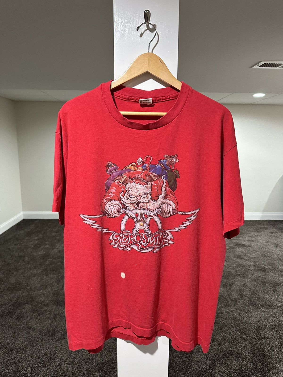 Aerosmith Vintage Aerosmith 1994 Red Cartoon Christmas Biker T-Shirt Size US XL / EU 56 / 4 - 1 Thumbnail
