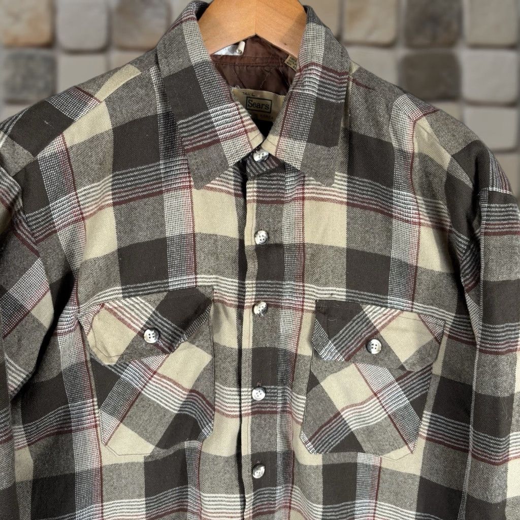 Sears VINTAGE Sears Quilt Lined Flannel Shirt Mens LT Tall Brown Plaid 90s Work Button-Up Size US L / EU 52-54 / 3 - 1 Thumbnail