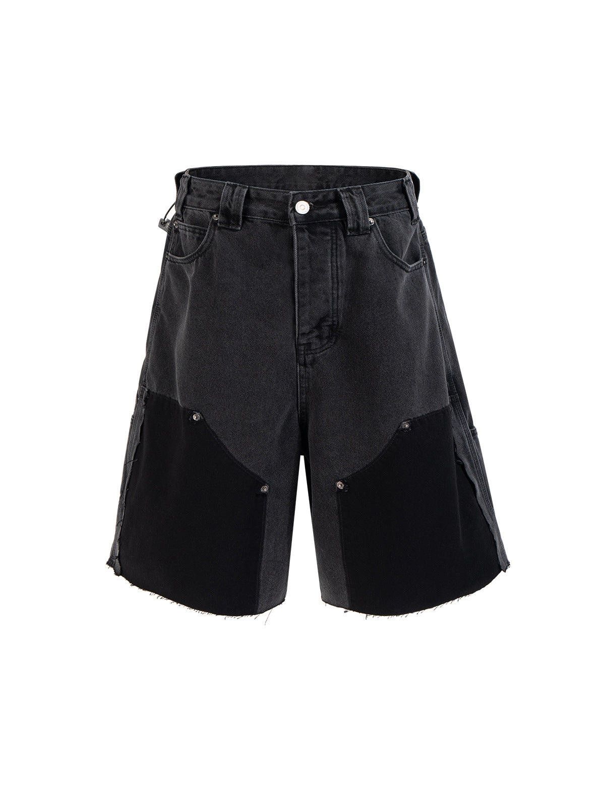 Jean Whisker Frayed-Hem Spliced Black Denim Shorts Size US 32 / EU 48 - 4 Thumbnail