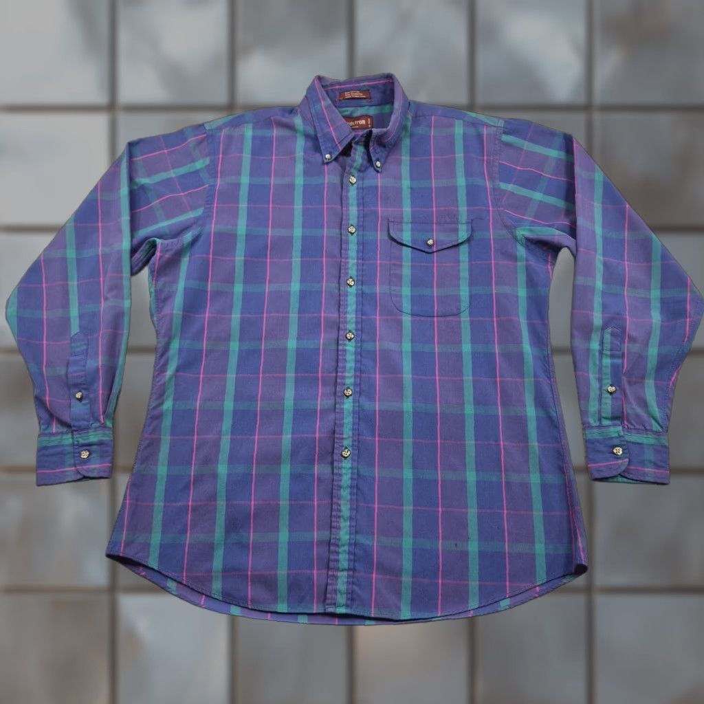Nordstrom VINTAGE Nordstrom Button Up Shirt Mens L Blue Plaid Long Sleeve Chest Pocket Size US L / EU 52-54 / 3 - 1 Thumbnail