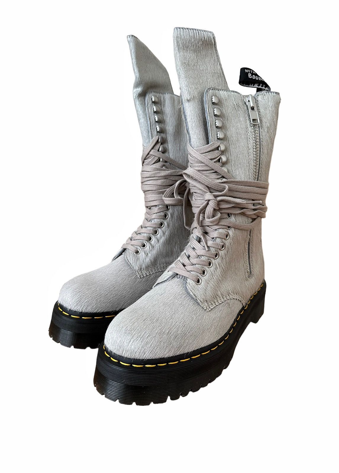 image of Dr Martens x Rick Owens 1918 Bex Pony Hair Platinum High Boots in Grey, Men's