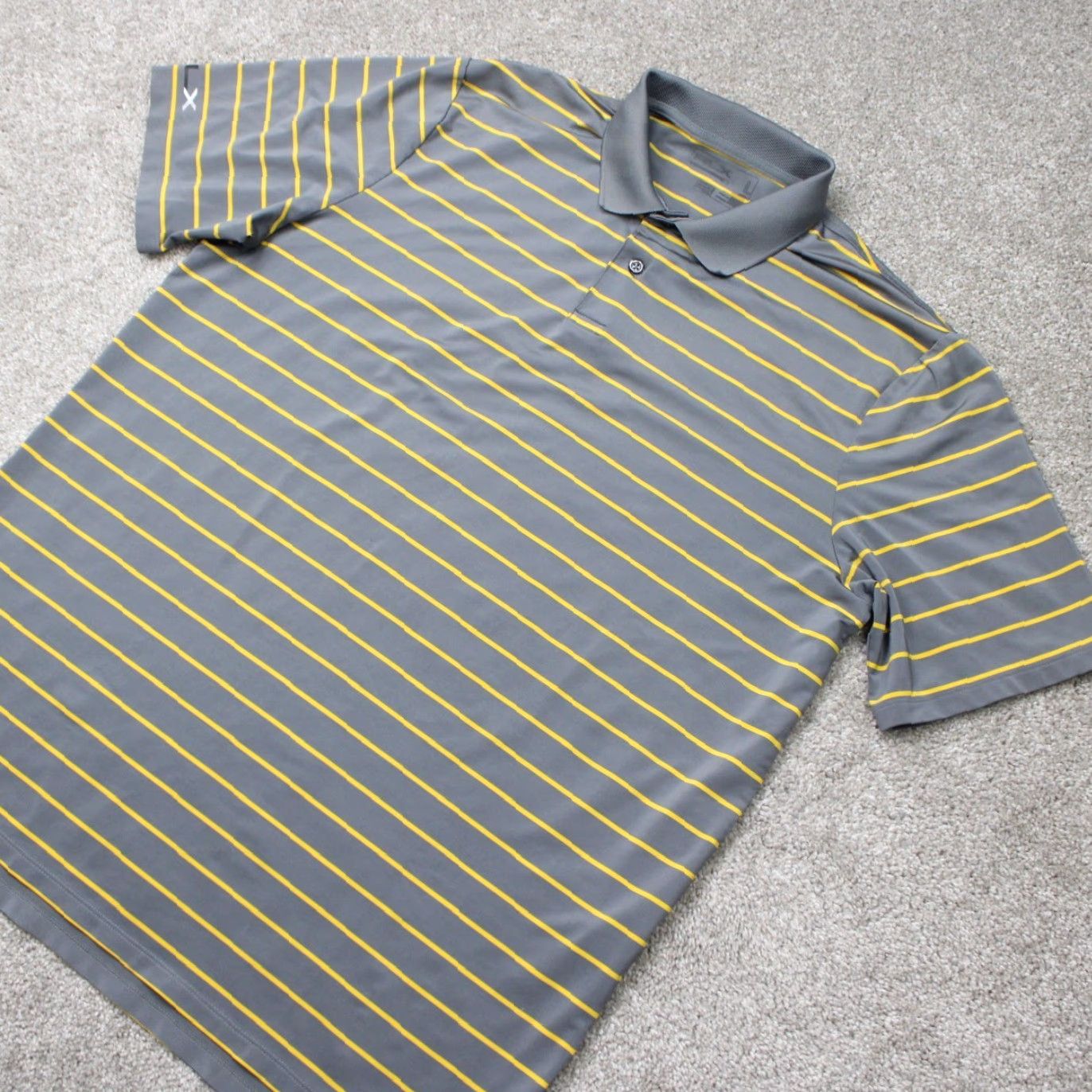 RLX Ralph Lauren RLX Ralph Lauren Polo Shirt Mens Large Gray/Yellow Striped Stretch Short Sleeve Polo Shirt Size US L / EU 52-54 / 3 - 3 Thumbnail