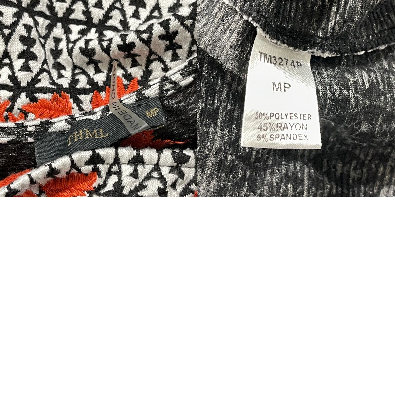 Vintage THML Mini Dress PM Black White Orange Embroidered Boho Hippie Artsy Dress Short Long Sleeve Women Petite Size M / US 6-8 / IT 42-44 - 8 Thumbnail