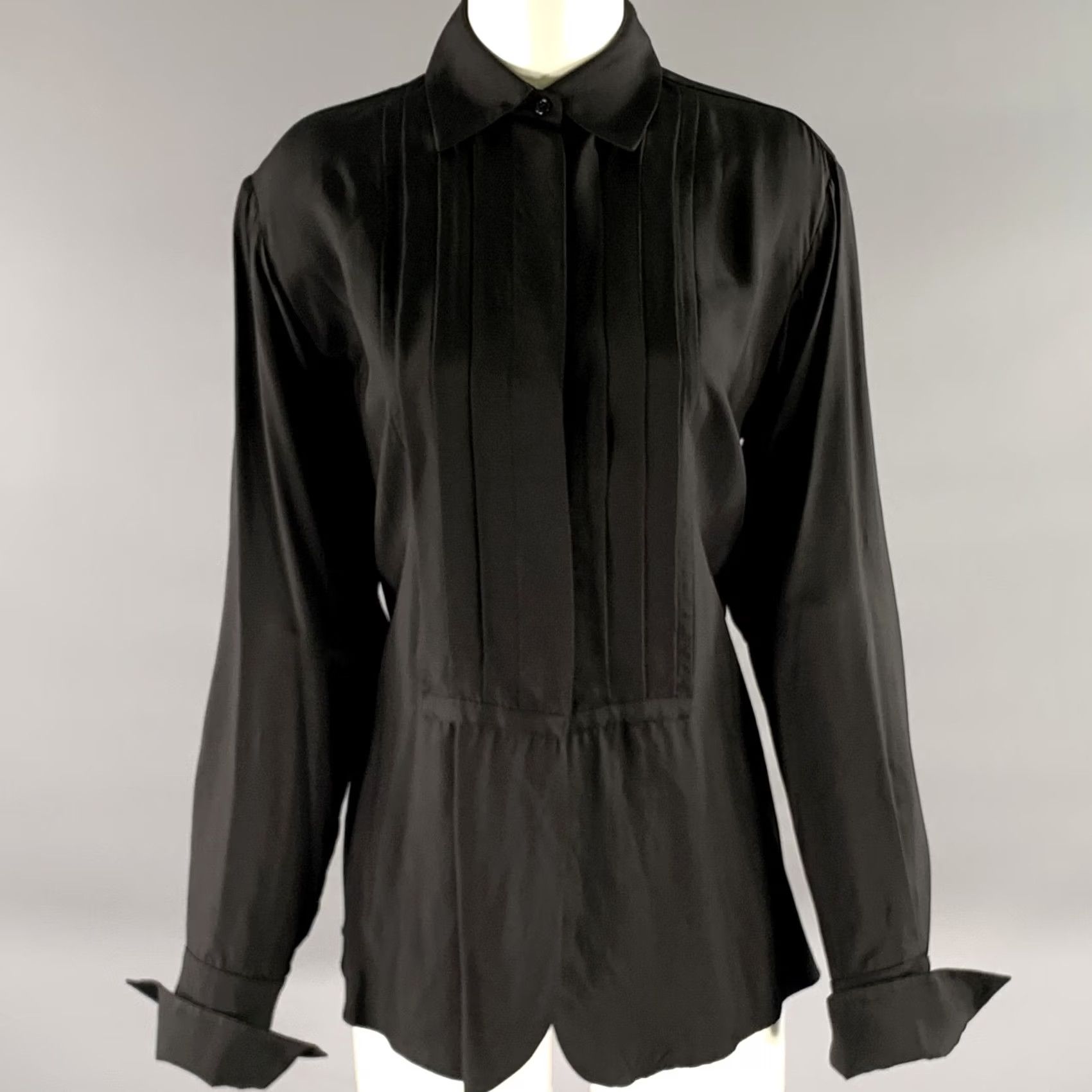 Jil Sander JIL SANDER Shirt XS Black Viscose Pleated Women Adult Regular Button-Up Size XS / US 0-2 / IT 36-38 - 2 Thumbnail