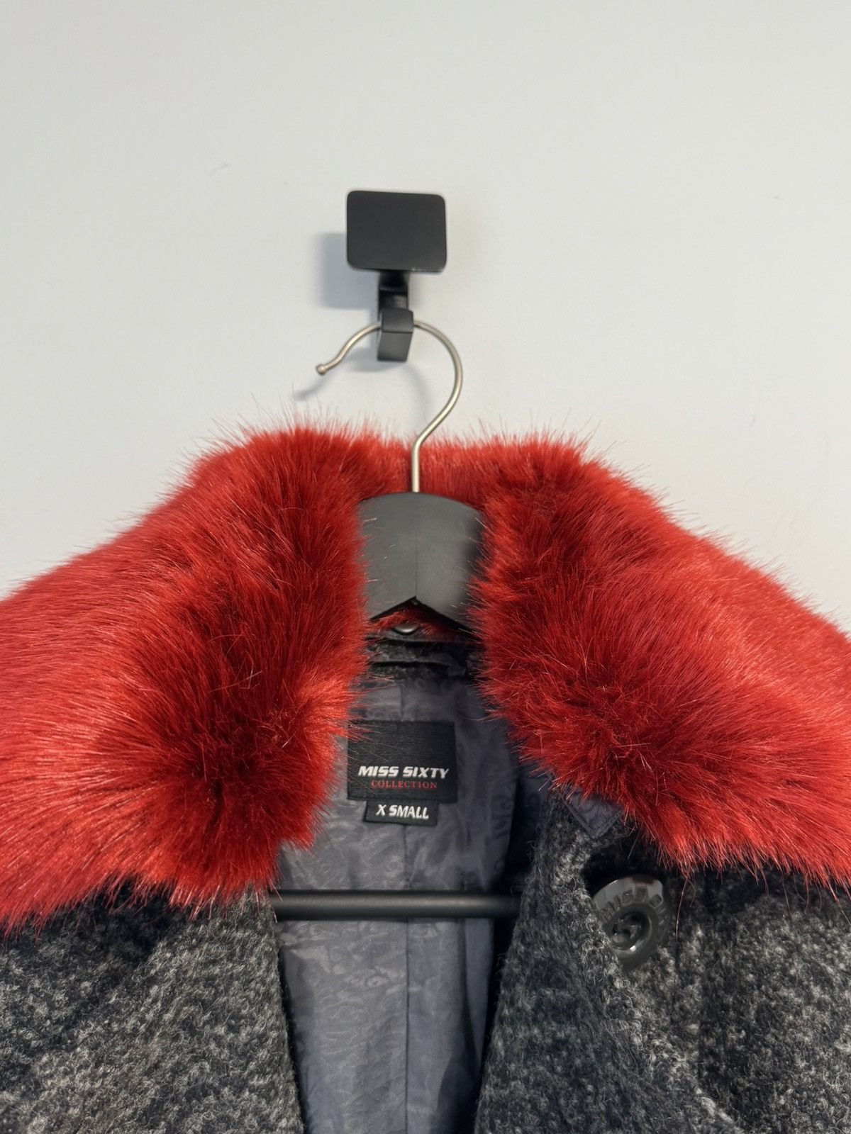 Miss Sixty Miss Sixty Women’s Gray Coat Red Faux Collar Double Breasted Size S / US 4 / IT 40 - 10 Thumbnail