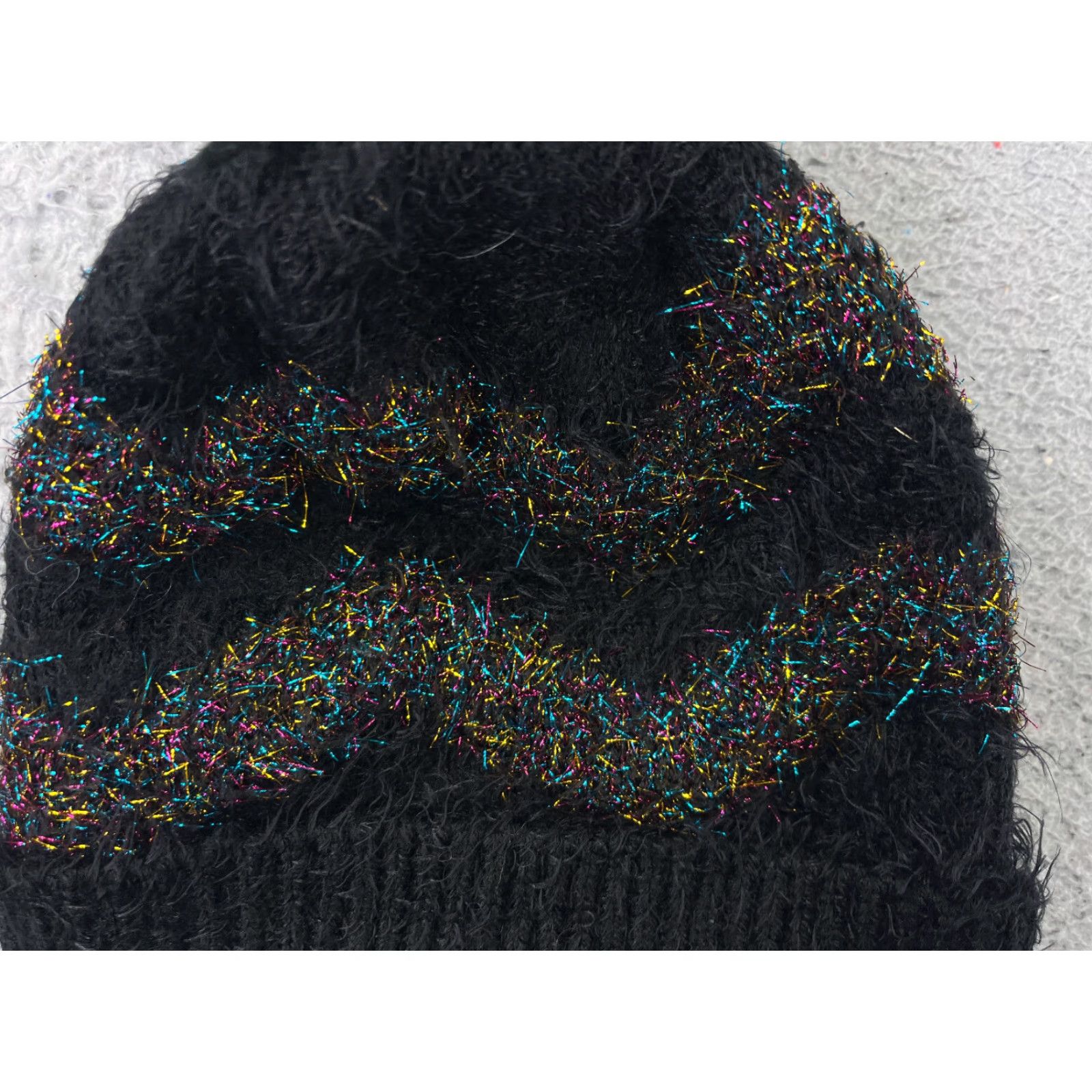 Zara ZARA Beanie Womens One Size Black Glitter Knit Acrylic Ski Pom - Outdoor Ski Womens Size ONE SIZE - 2 Thumbnail