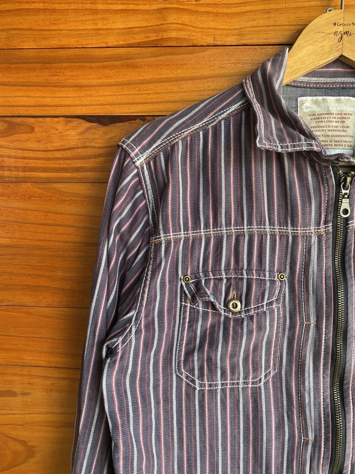 Japanese Brand Cox Original Create Barefoot Striped Zip Shirt Casual Shirt Size US M / EU 48-50 / 2 - 7 Thumbnail