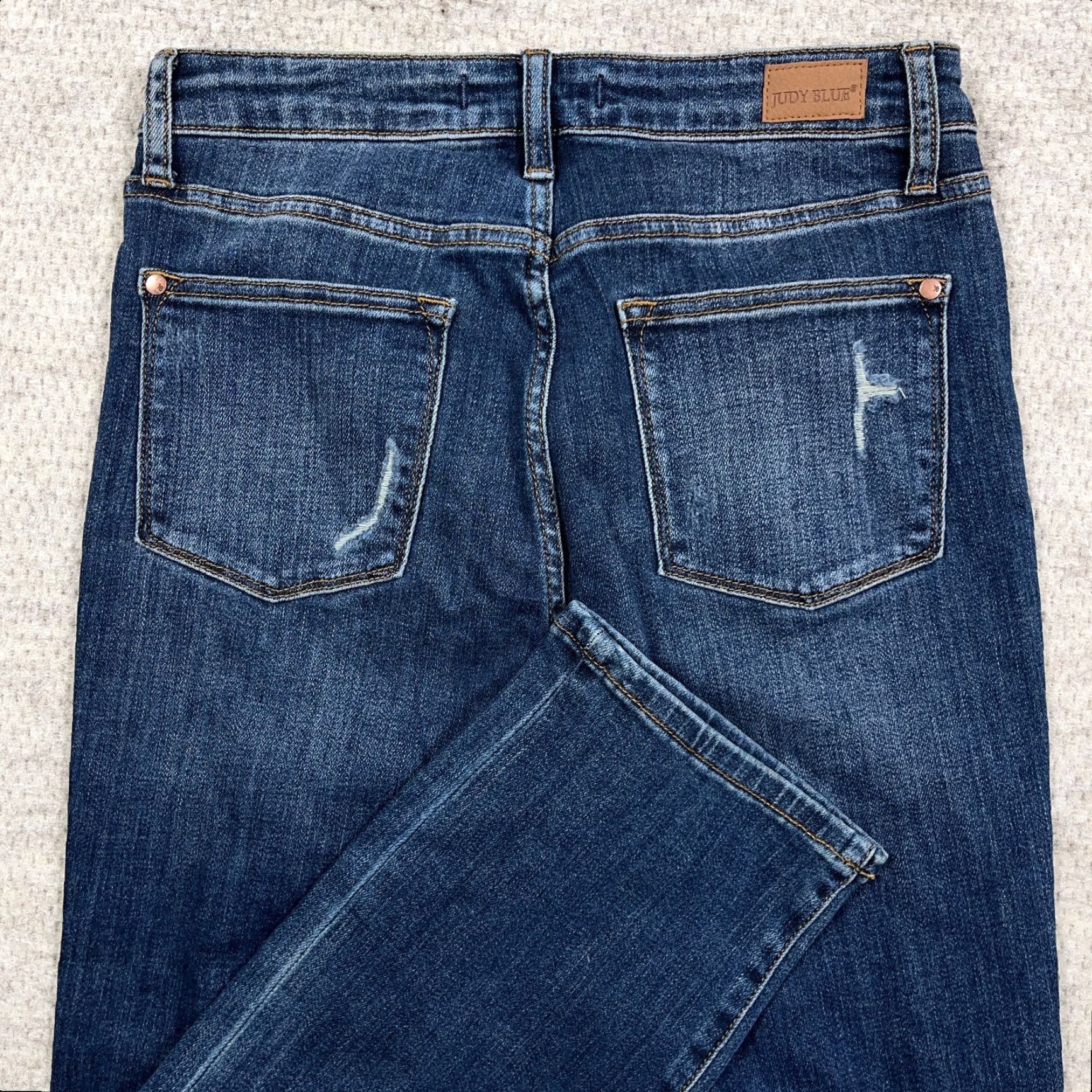 Vintage Judy Blue Jeans Women 29 Straight Leg Fit Dark Wash Distressed Holes Ripped 5-Pocket Denim Cotton Polyester Spandex Rayon Blue Vintage No Size 29" - 3 Thumbnail