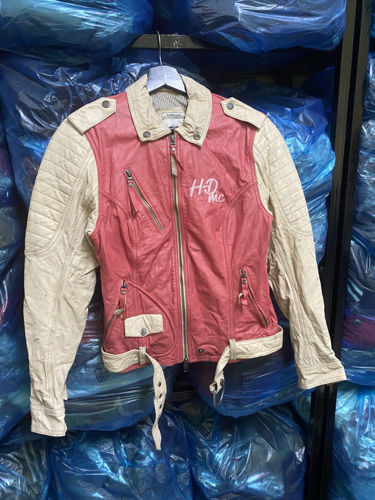 Harley Davidson Vintage Harley-Davidson Red Cream Leather Motorcycle Jacket Size XS / US 0-2 / IT 36-38 - 5 Thumbnail